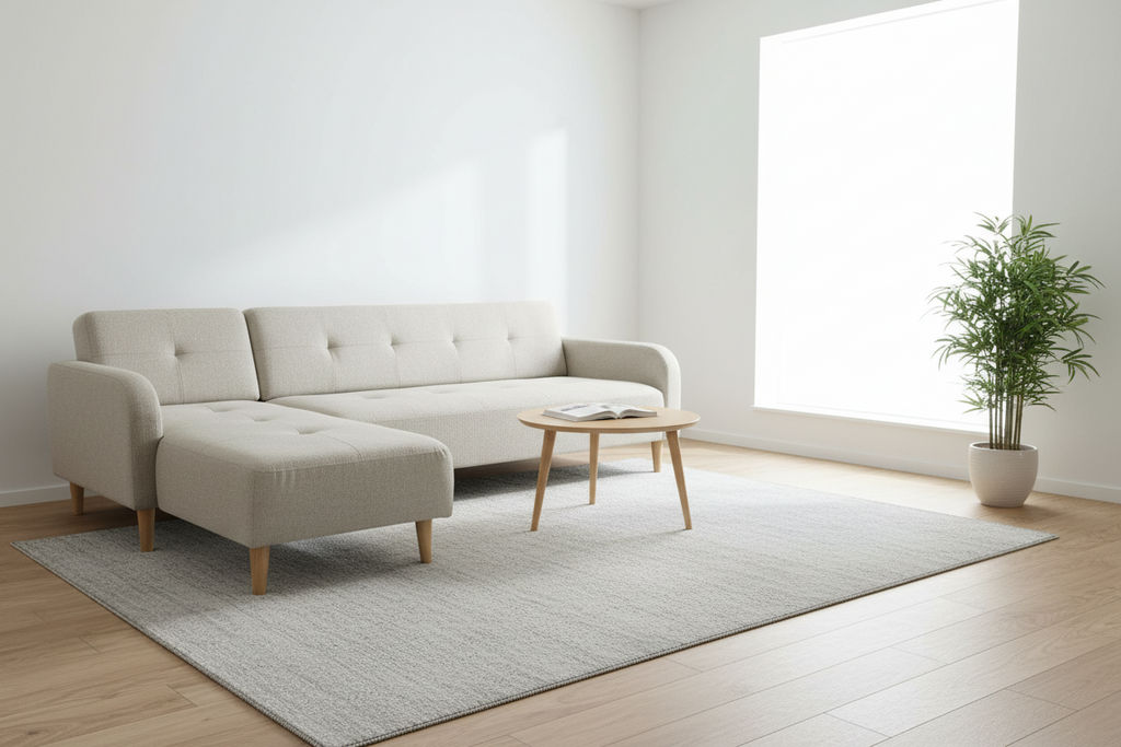 Linen 3-Seat + Chaise Corner Sofa with Rubber Wood Legs