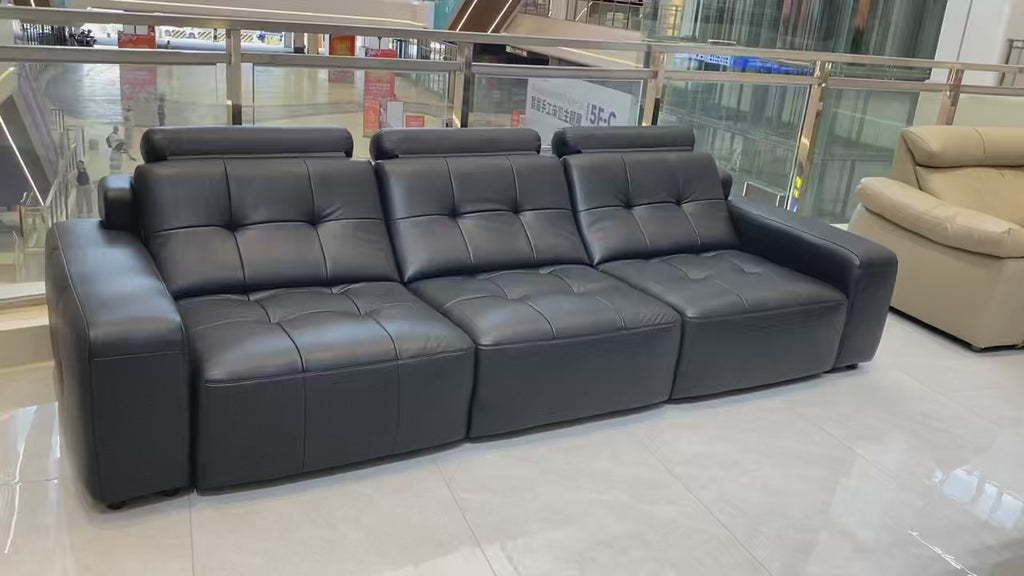 Electric Recliner Sofa Bed | Top-Grain Black Leather | 3-Seat Independent Control